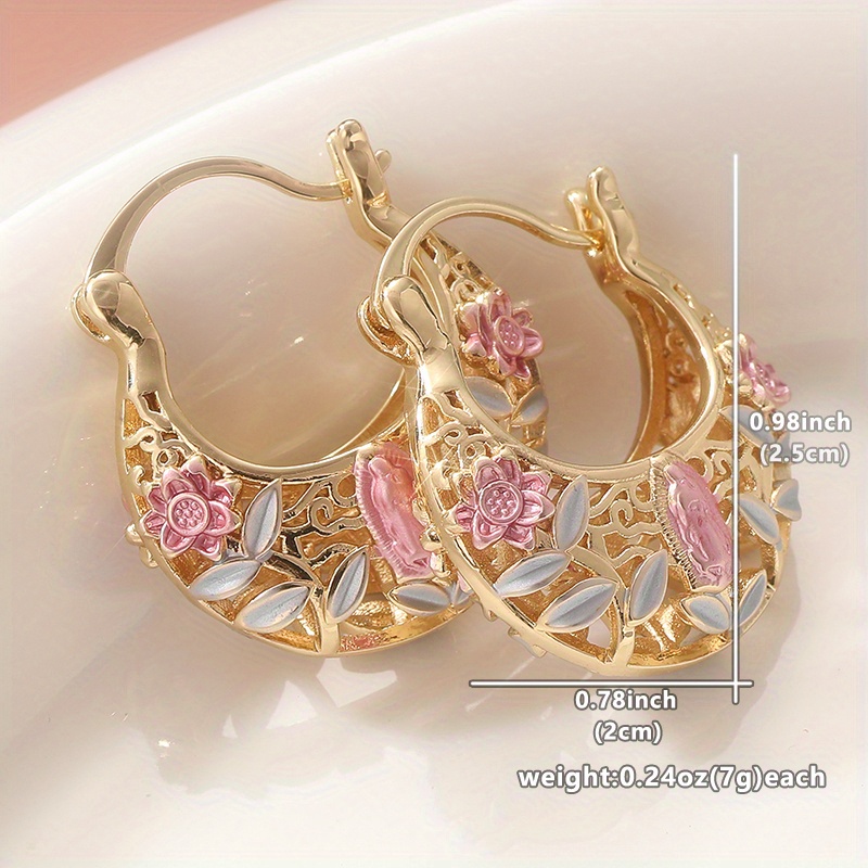 Vintage Boho Copper Hoop Earrings, Floral & Leaf Patterns, Ramadan Wedding Gift