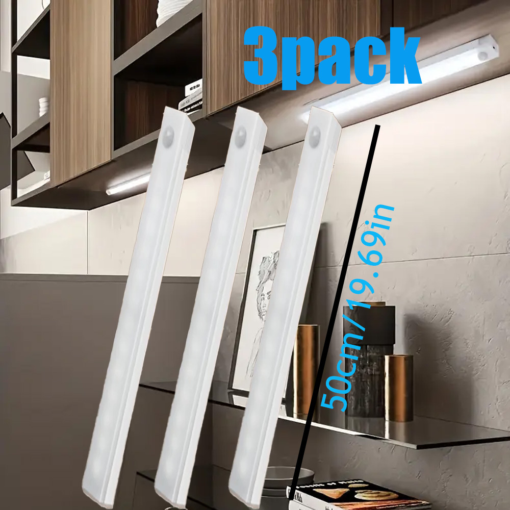 TEMU 3 Smart Led Sensor Lights, Rechargeable Led Lighting, Suitable For Wine Cabinets, Wardrobes, Bedrooms, Rvs, And Staircase Lighting, Ambient