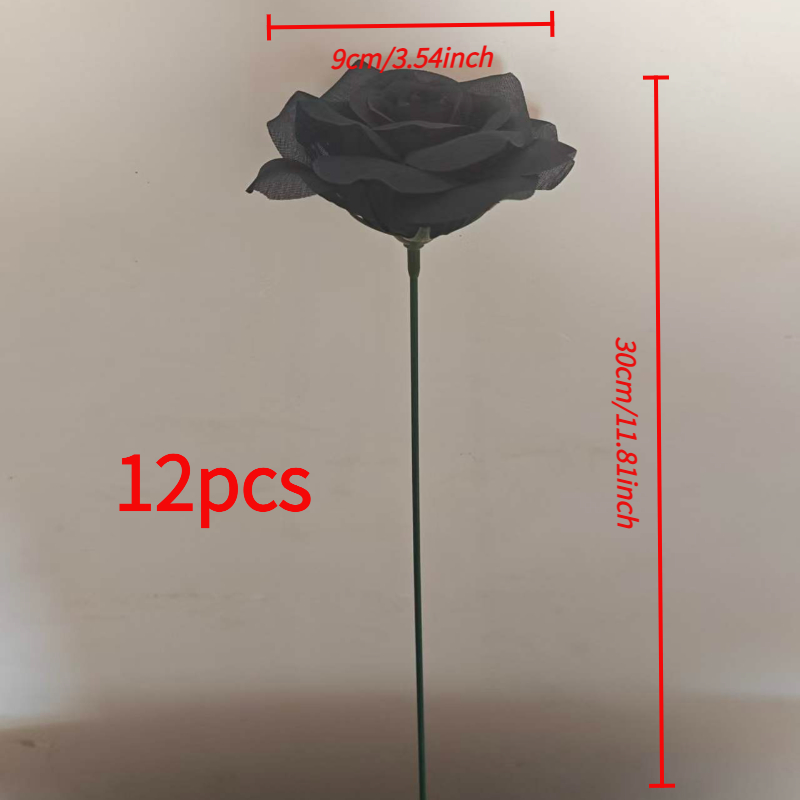 TEMU Ensemble de 12 roses noires artificielles avec tiges, pour les fêtes, Halloween, banquets, , arrangements de salon, décorations de mariage et