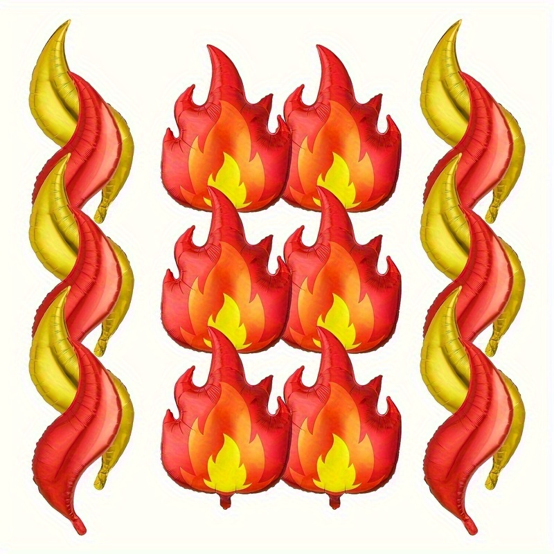Image of 18pcs/set Flame-shaped Foil Balloon Set, Fire Truck Theme For Birthday Parties And Other Festive Scene Decorations
