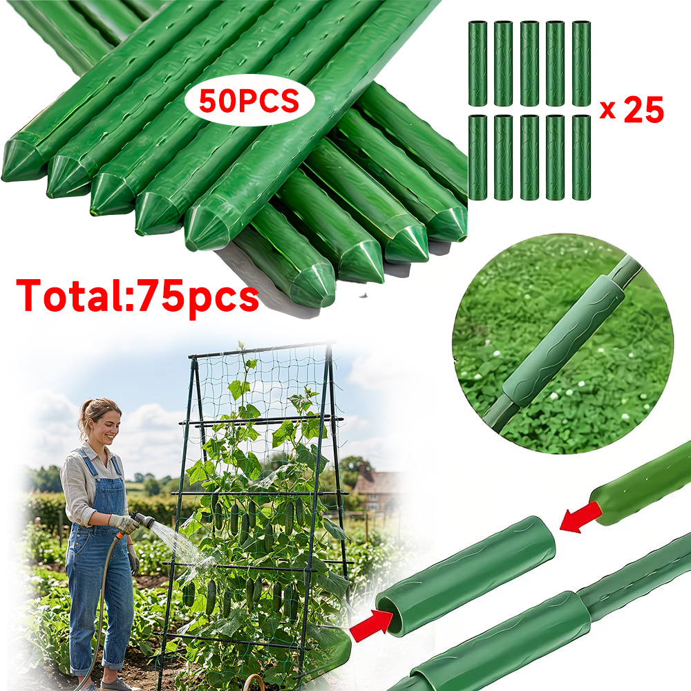 TEMU 75pcs Heavy-duty Plastic-coated Garden Plant Supports - Super-long Rustproof Suitable For Tomatoes, , Vines, Climbing Beans, & Vines With Sturdy