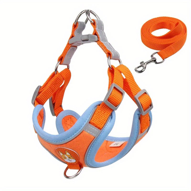 TEMU Dogs Adjustable Harness Leash Set For Small Medium Dogs Harness Vest Reflective Puppy Chest Strap Pet Walking Outdoor Supplies