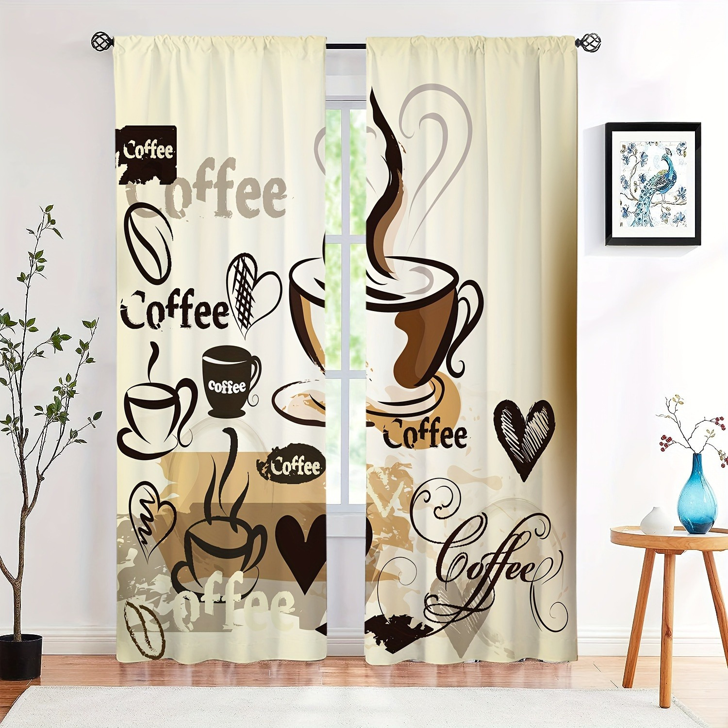 

2pcs -themed Printed Curtains, Contemporary Style, Machine Washable Polyester Drapes For Living Room, Office, Kitchen, Bedroom, Cafe & Vacation Home - Rod