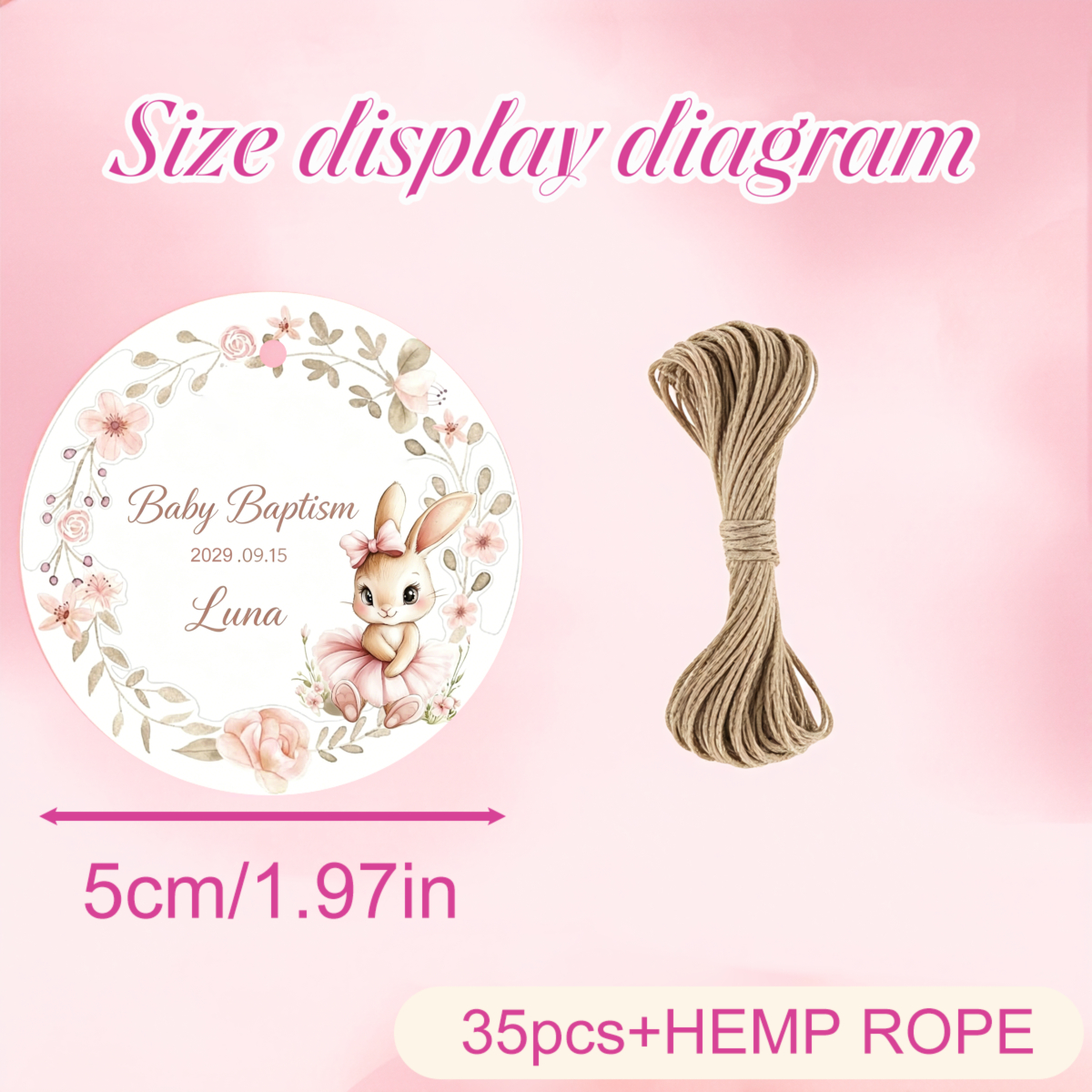 TEMU 35 pz Etichette da Appendere Personalizzate con di Iuta - Coniglietto Adatte per Decorazioni di Battesimo, Matrimonio, Feste, Etichette di Carta