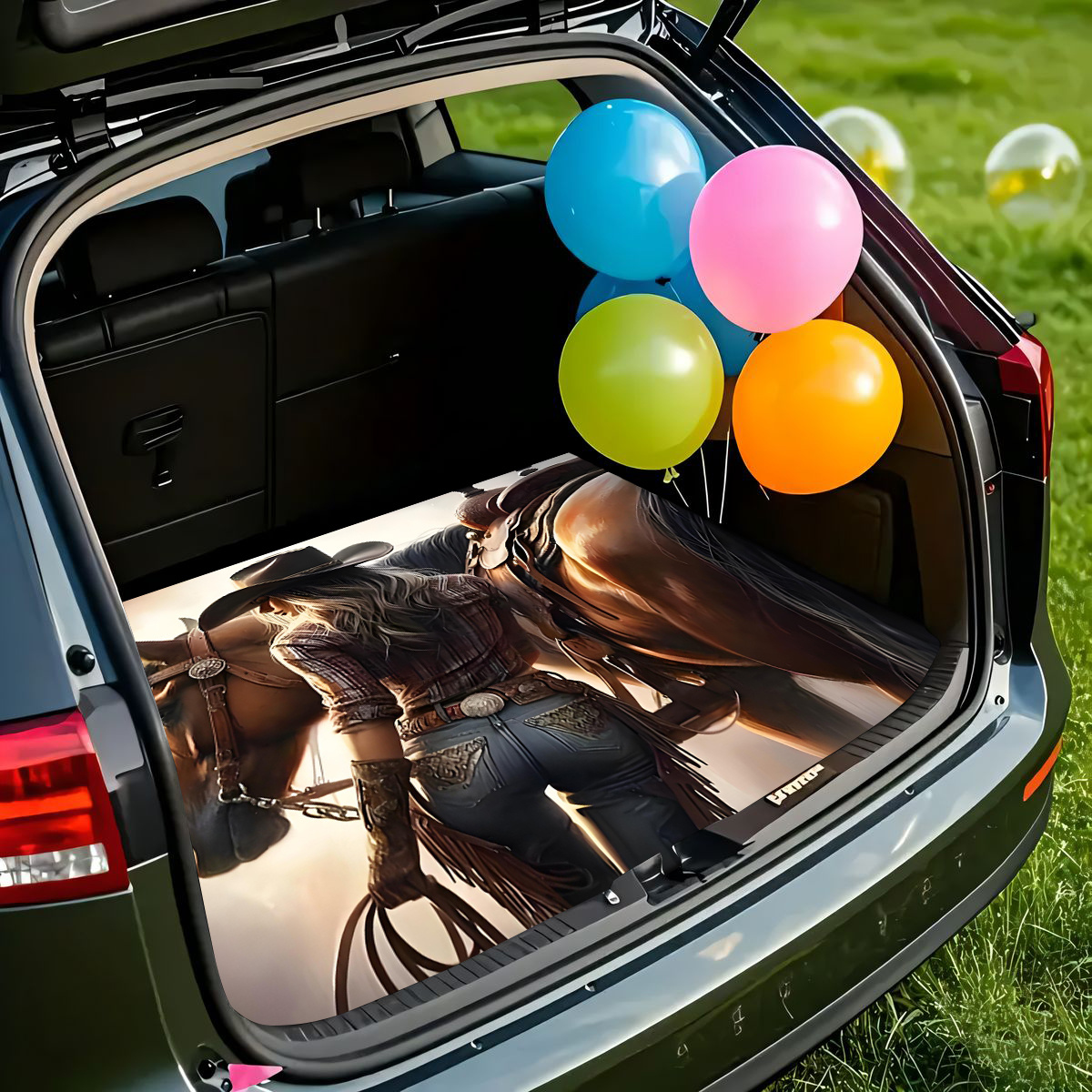 TEMU 1pc Non-slip Trunk Mat, Cowgirl And Horse Western - Durable Material, Trunk Dry And Tidy, Adds A , , Rustic, Artistic, And Adventurous Romantic
