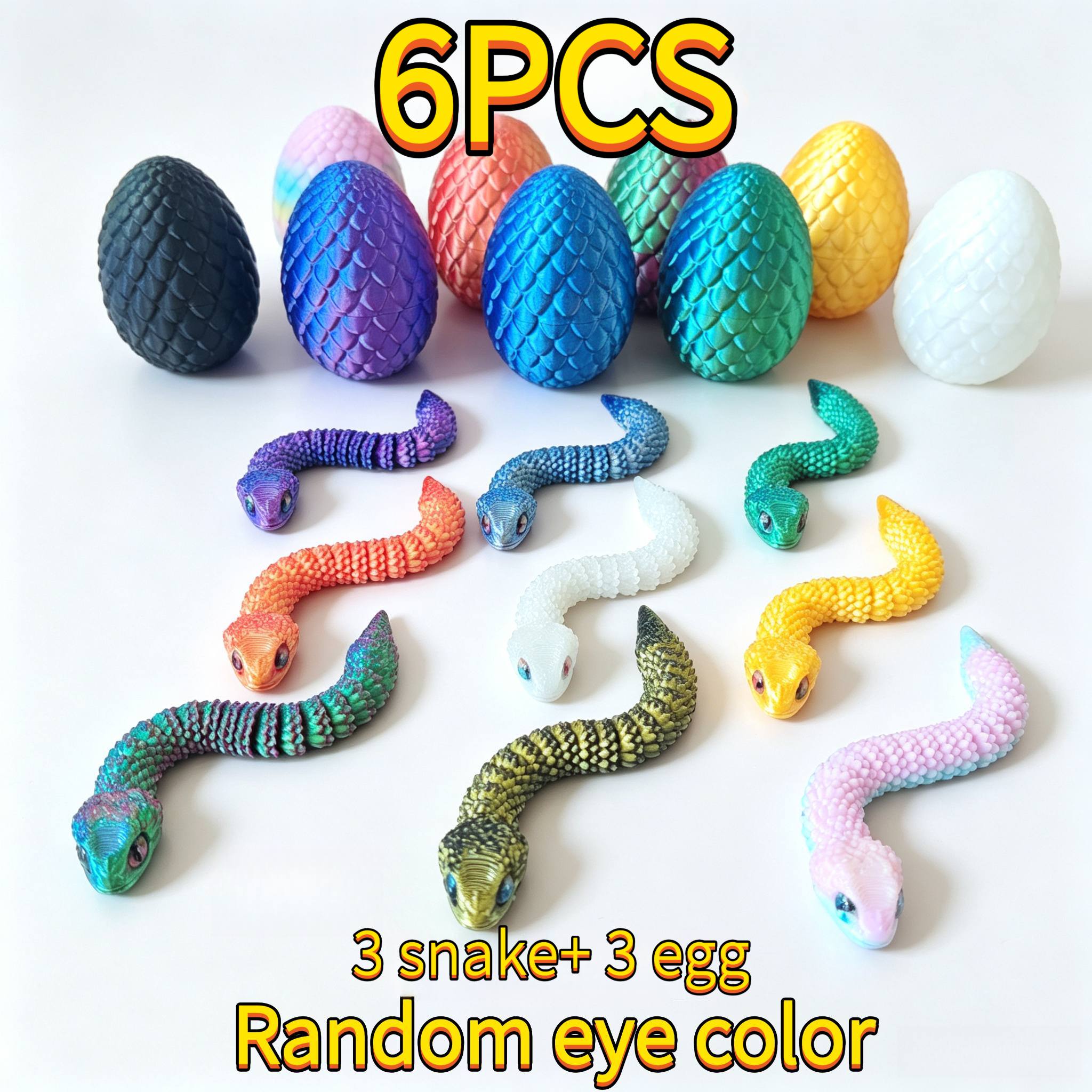 TEMU Set de 6 piezas de huevos de adorables, juego de animales, juguetes y muñecos de serpientes (3 huevos y 3 serpientes), exhibición de muñecos de