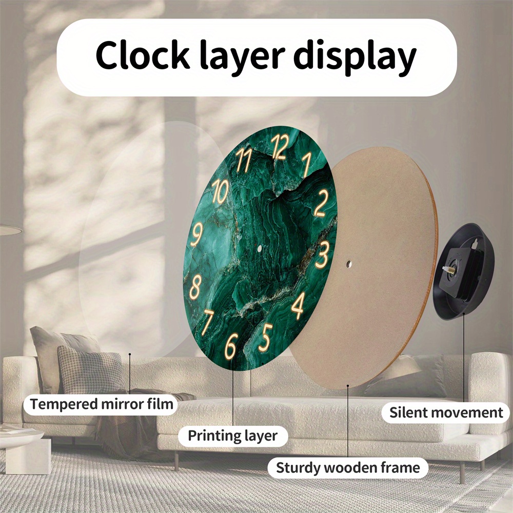 Timelike Orologio Da Parete Silenzioso In Legno 33 Cm – Verde, Numeri Romani, Moderno, A Batteria Per Soggiorno E Cucina