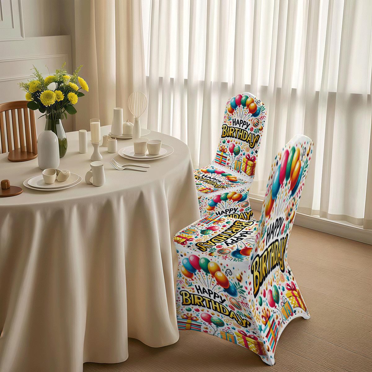 TEMU Housses de chaise extensibles à imprimé ballons " Anniversaire", parfait pour les fêtes d'anniversaire, housses de chaise à couverture complète