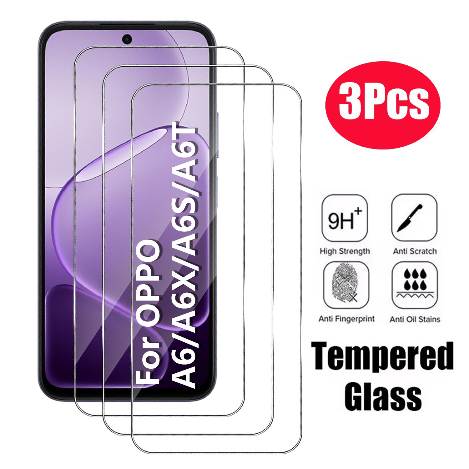 TEMU 3pcs Tempered Glass Screen Protector Compatible With Oppo A6 A6x A6s A6t Pro A6k 4g 5g (all Are Size) Anti-scratch, Bubble-free Installation,
