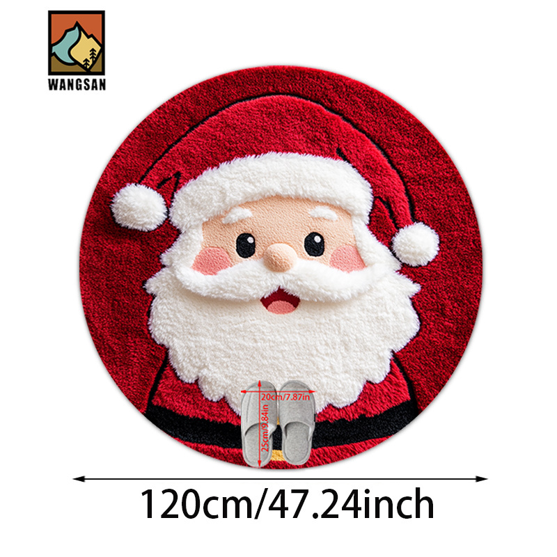 TEMU 1 tapis de bain antidérapant à motif de Père Noël, 1 pièce, en flanelle, tapis de sol rond, décoration en peluche, convient aux de bain, portes,