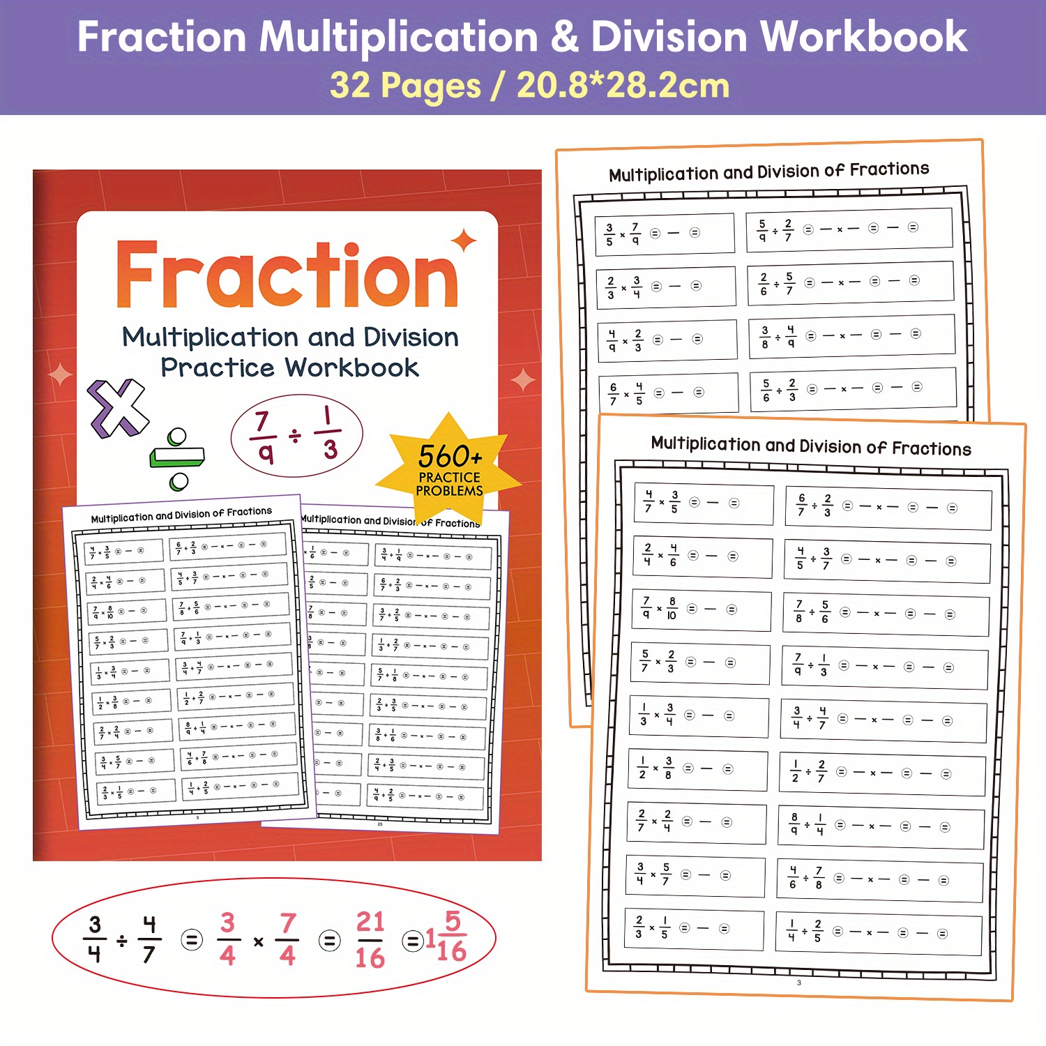 Fraction Multiplication & Division Math Workbook: Advanced Practice For Kids | Worksheets, Drills | Ages 3+ | Master Fraction Skills - Homeschool Classroom Learning Materials