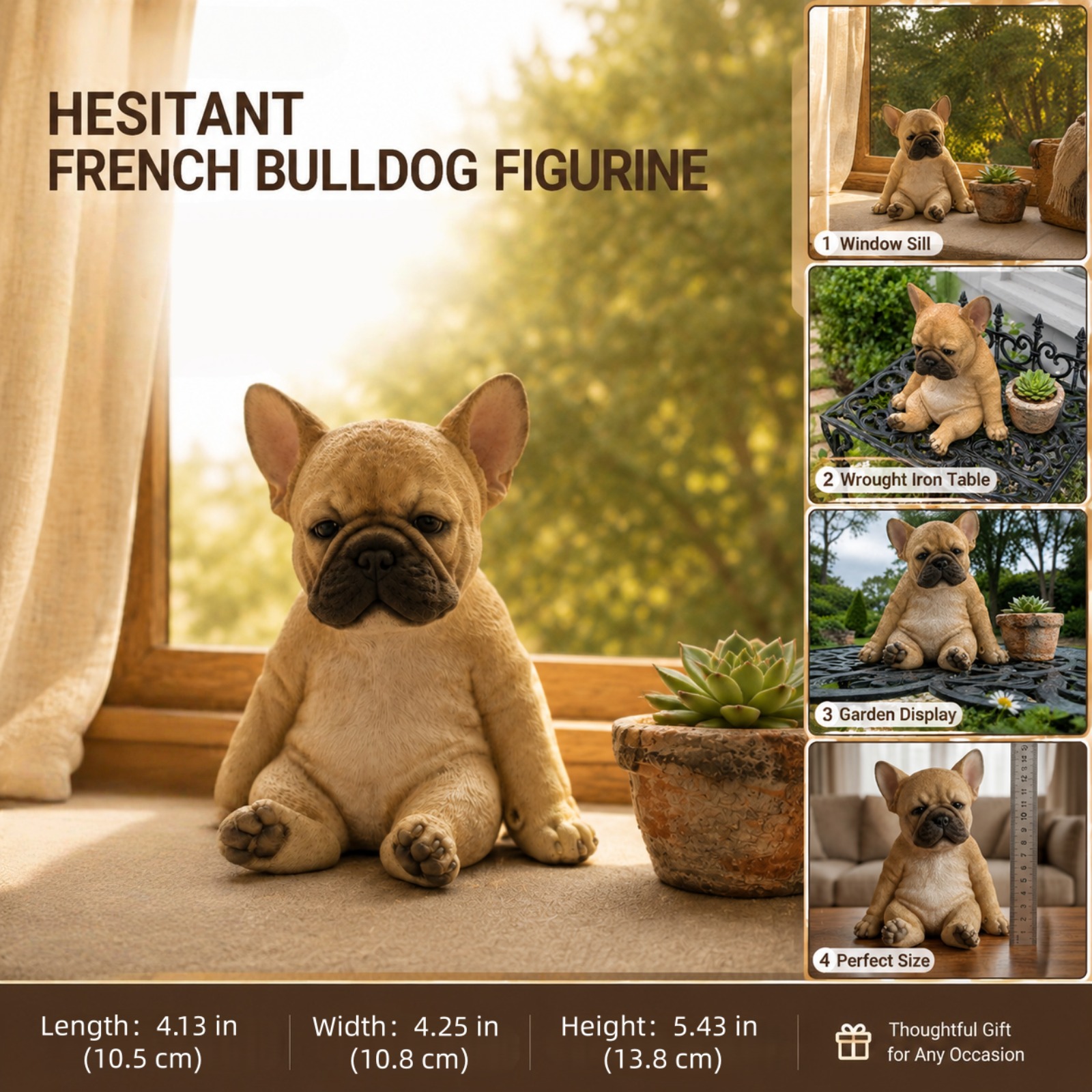 TEMU 1pc New Unique Cute Bulldog Statue Premium Resin Art Decoration Suitable For Patio Garden Outdoor Coffee Table Fence Atmosphere Perfect Gift For