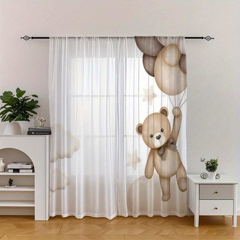 TEMU 2 pièces Rideaux Transparents sur & Imprimé Floral - 100% Polyester, Filtrage de Lumière avec Poche à Tringle pour Chambre, Salon, Cuisine,