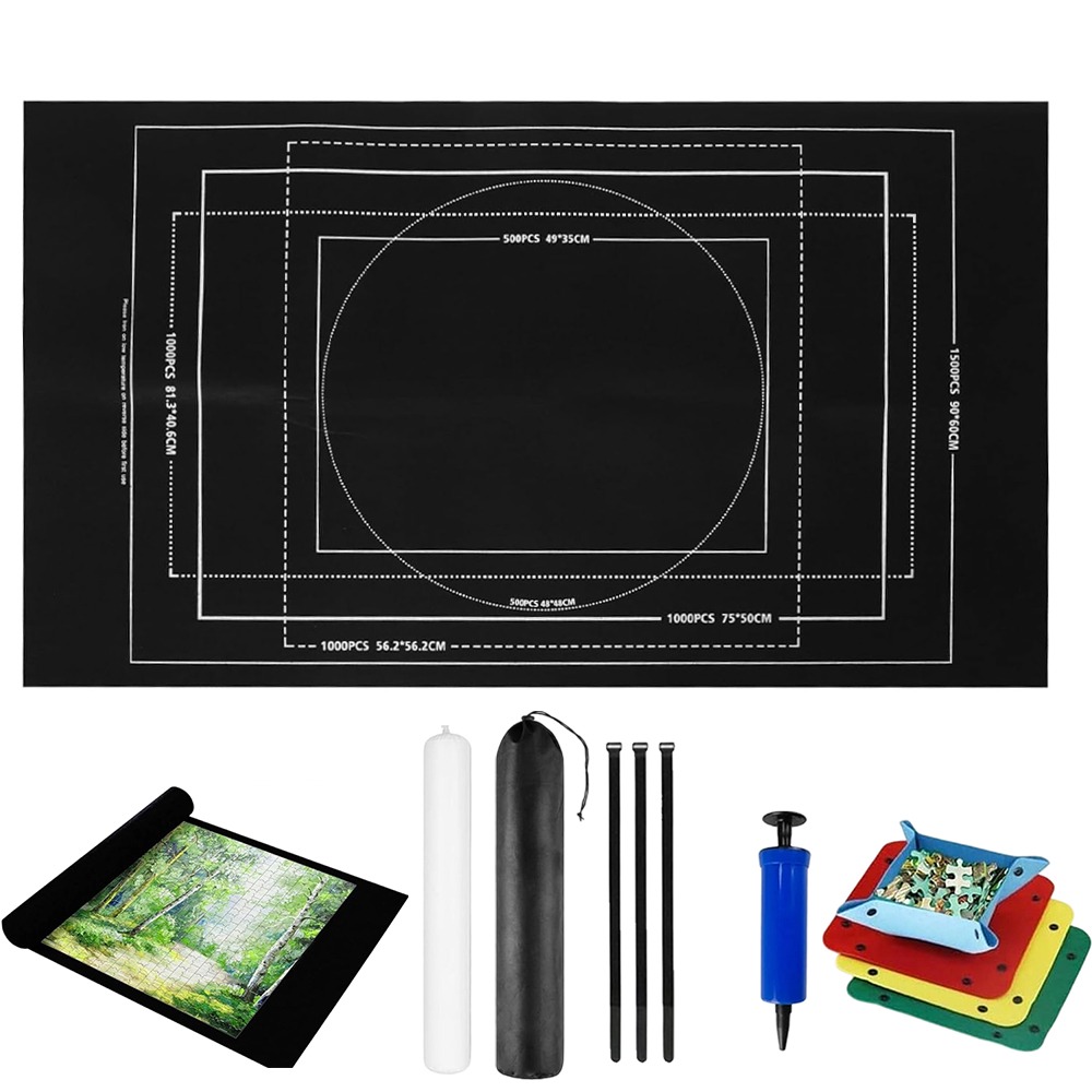 Image of 116x60cm Large Puzzle Mat With Tube & Storage Bag - Felt Surface For Jigsaw Puzzles (4 Plates)