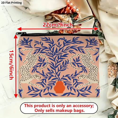 1pc leopard print floral pattern makeup bag with zipper closure leopard print floral pattern theme offering women a storage space for toiletries hand washable and portable skincare product storage bag