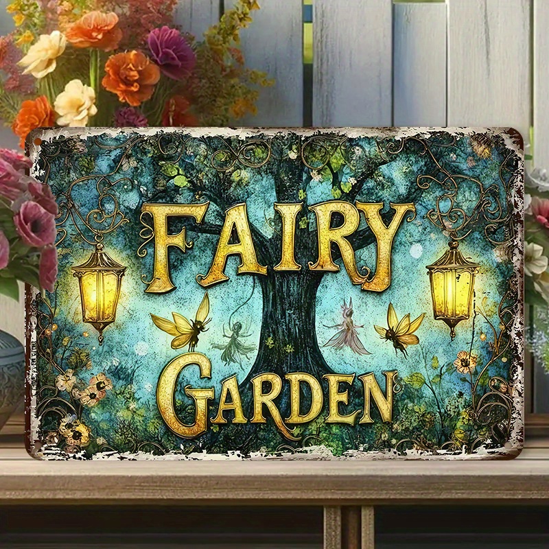 TEMU Fairy Durable Metal 1pc Fairy Garden Tin Sign | Nature Wall Art, Gardens Or Patios, Measuring 8x12 Inches / 20x30 Cm