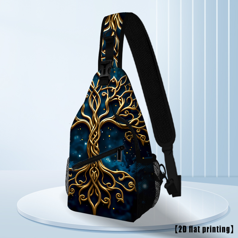 TEMU Bronze Tree Of Life, Women's And Unisex Adjustable Crossbody Chest Backpack - Folding Large Capacity Compact Travel Pack Suitable For Hiking,