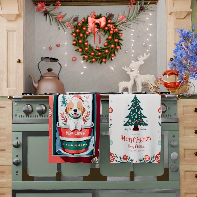 2pcs 45.72x66.04 cm kitchen towel set,   tea and christmas decorations, featuring a   ideal for winter  . a great gift for kitchen decor. details 0