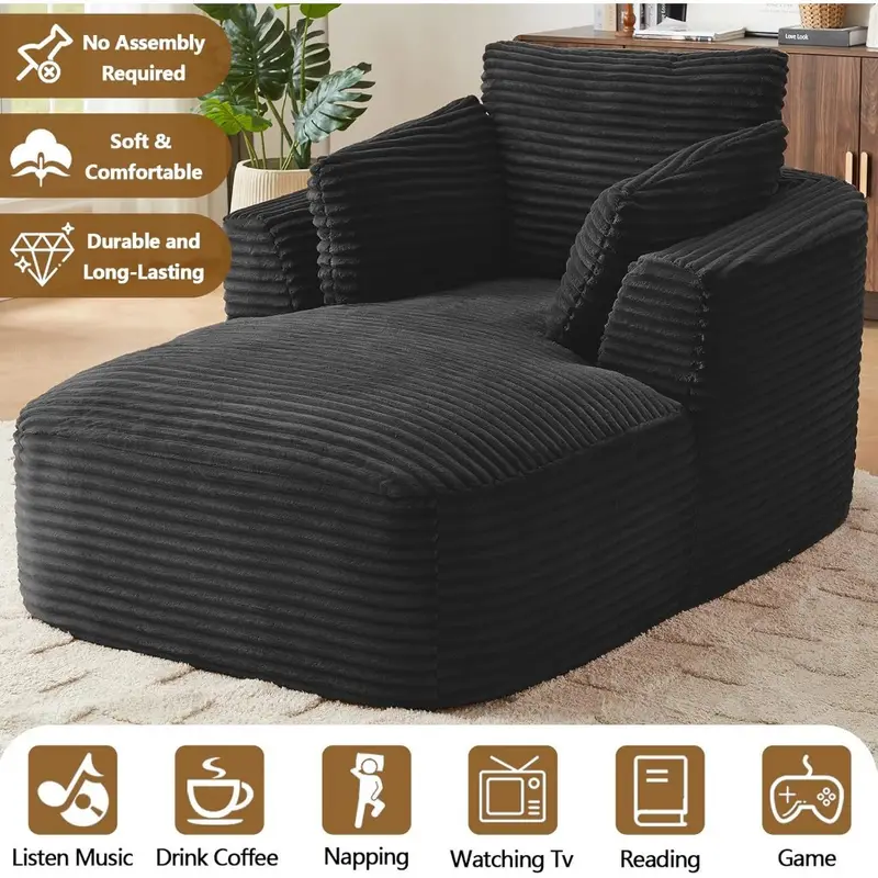 45 extra wide modern chaise lounge chair heavy duty living room bedroom recliner with plush cushion 3 pillows no upholstery for home office reading nook contemporary minimalist accent chair durable construction book lovers Product details 5