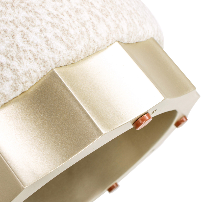 Hampton 18' Round Upholstered Ottoman with Scalloped Base Speckled Egg Beige Chenille