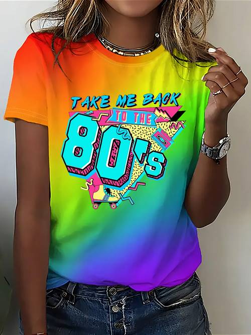 graphic print t shirt short sleeve crew neck casual top for summer and spring womens clothing