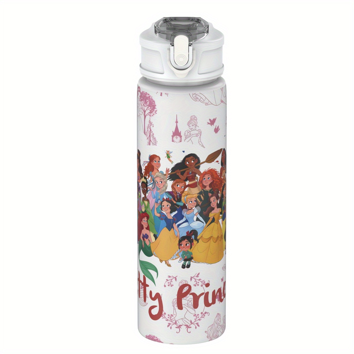 TEMU 1pc Princess Plastic Water Bottle, Cute Printed Design Plastic Sports Water Bottle, , Reusable 25oz 750ml Plastic Water Cup, Lightweight Leak