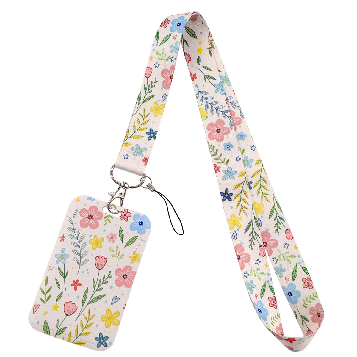 TEMU 2d Floral Lanyard With For Id Badge Holder, Aesthetic Cute Neck Strap For Id Card Key Phone, Unisex Polyester Card Holder Lanyard For School