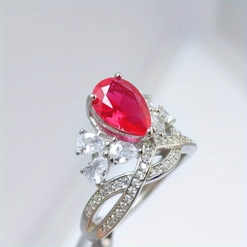 Adjustable Ring with 2-Carat Red Artificial Gemstone