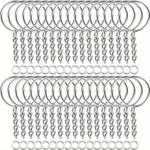 100 pezzi kit completo per creare portachiavi con 50 anelli metallici resistenti gancetti - materiale fai da te in lotto, per diy artigianato, chiavette decorate, charm borsa – catene durevoli di ferro/nichelio, ghirlandine lisce ed estensioni a rettangolare. per piccole , all’ingrosso o regali appassionati del craft (compatibile conchiglioline, charms, distintivi) anticaduta e duraturo