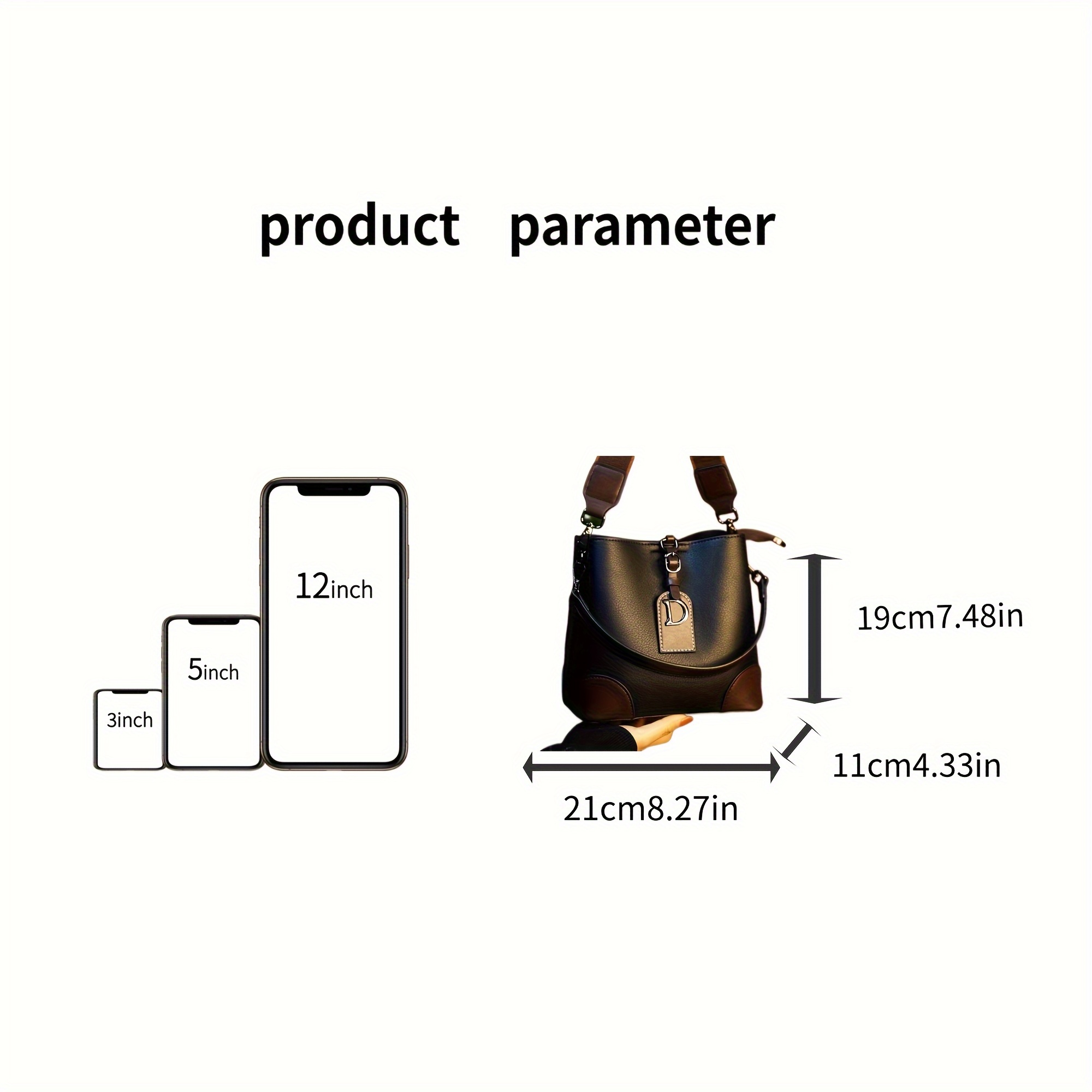 Stylish Women's Bucket Bag - Casual Crossbody, Compact Design with Golden Accents, Black/Brown, Adjustable & Detachable Strap for Everyday Use