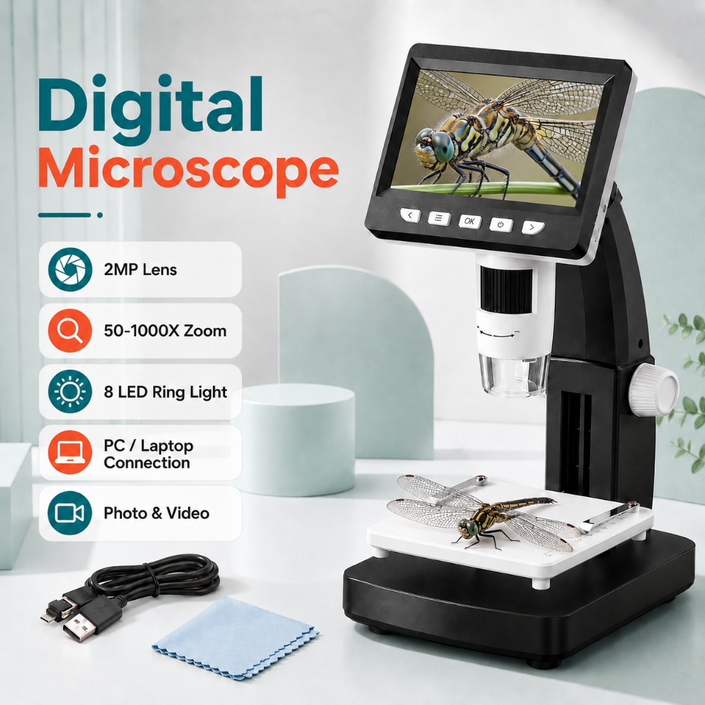Image of Digital Microscope With 2mp Hd Lens, 50- Magnification, 8 , Adjustable Focus, Photo & Video Recording, Pc For Pcb Repair, Coin, Jewelry, Insect And Plant Observation.