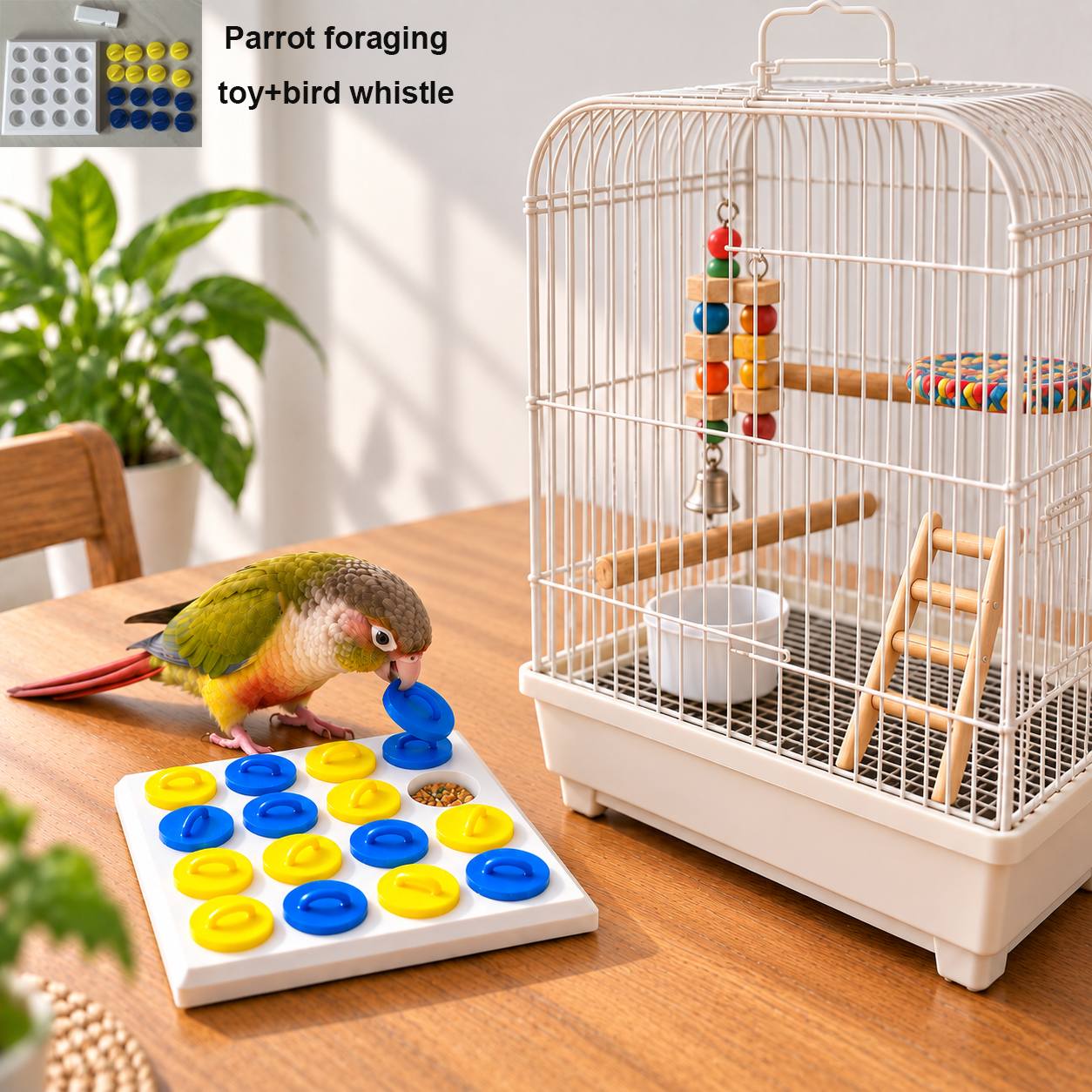 TEMU Parrot Foraging Toy With Bird Whistle, Vibrant Colors, Suitable For Pineapple Sun And Medium-sized Parrots, Detachable -top, Restoring Birds'