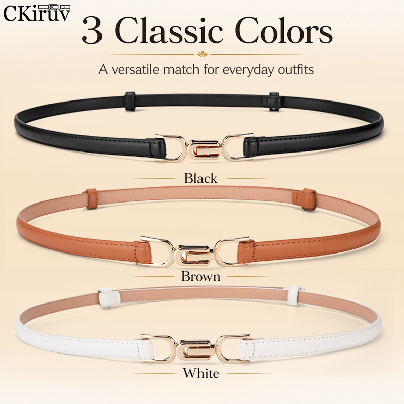 TEMU 3 Pack Ladies Slim Pu Belts, Narrow Elastic Waist Belt With Polished Golden-tone Buckle, 0.39in Skinny Fashion Belt For Dress, Jeans, Blazer,