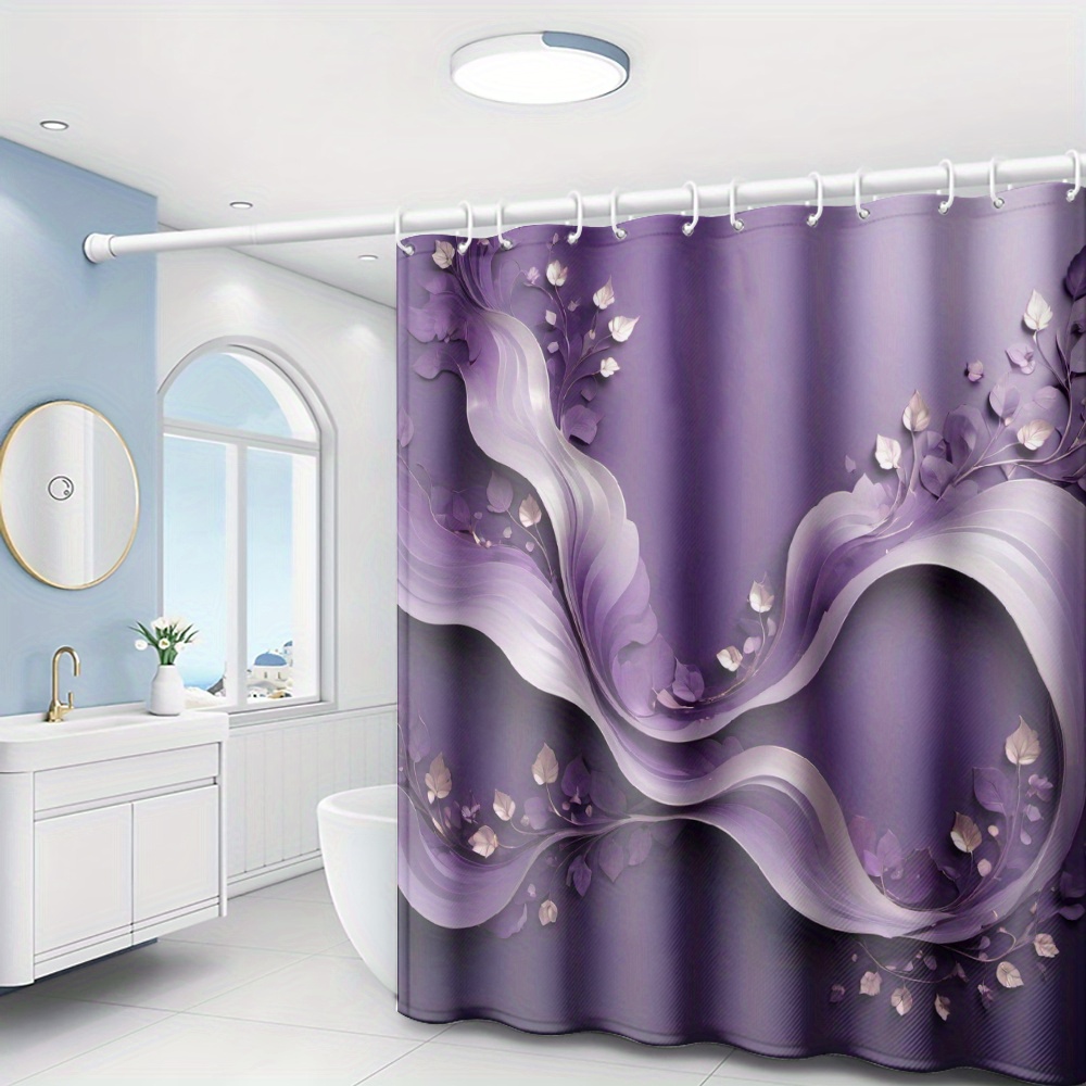 TEMU 1pc Elegant Leaf Print Shower Curtain, Minimalist Bathroom Home Decor With Plastic Hooks, Suitable For Family And Hotel Use, Fun Shower Curtain,