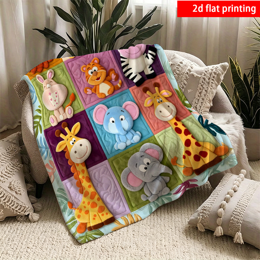 Patchwork Texture Cartoon Forest Animal Flannel Blanket