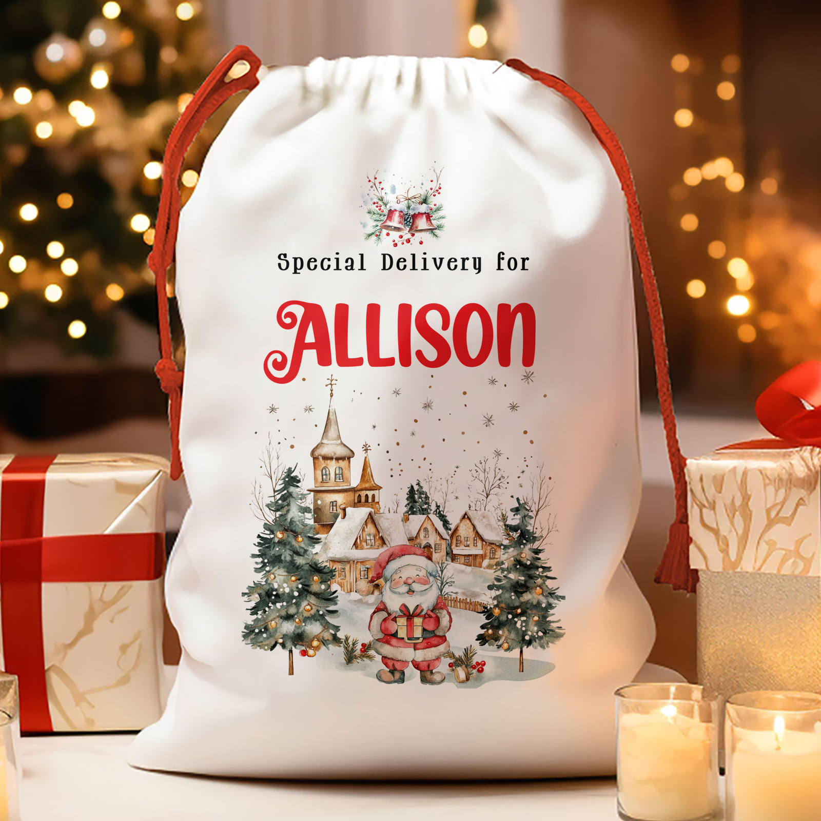 Sac De Père Noël Personnalisé Avec Initiale Et Nom Pour Enfants, Grand