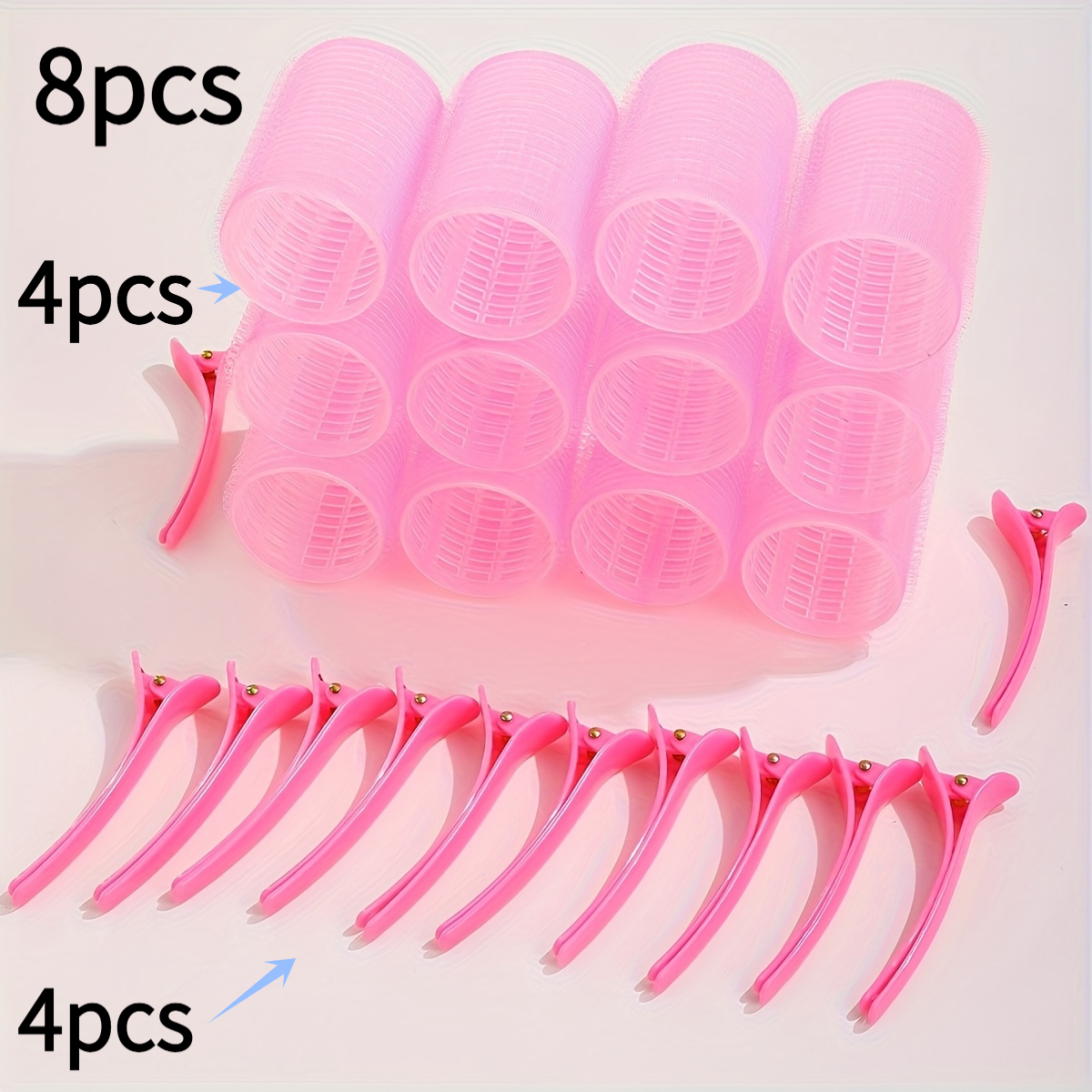 TEMU 8pcs Non-heat Self-adhesive Hair Rollers For Hair Salons (4 Rollers And Clips) - Medium To Long Hair - Create Stunning