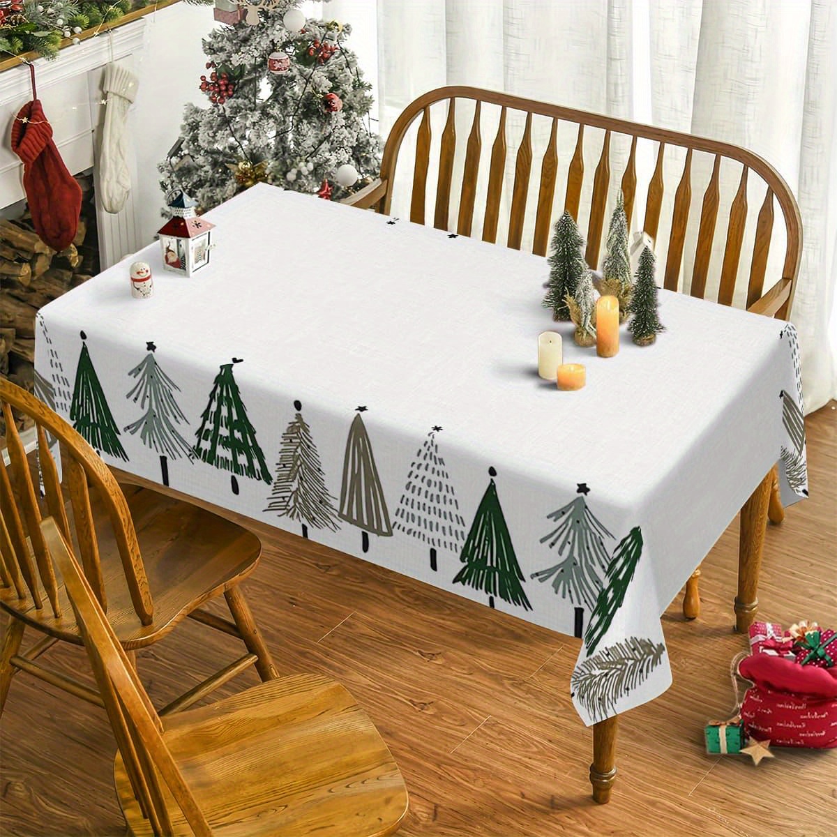 

1pc Tablecloth, Christmas Tree , Rectangular, -, , Washable, 120gsm , Decor, Kitchen Dining Decoration,