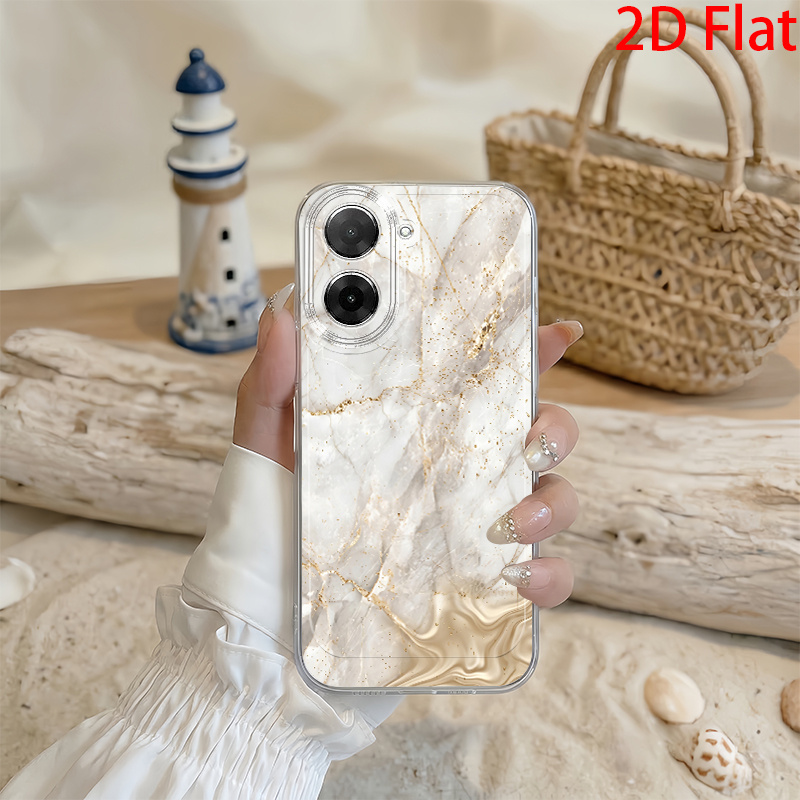 Etui za telefon - 2D ploski beli etui z zlatimi nitmi in sliko pokrajine za Redmi 12C 13 14C 15 5G 15C 5G A3 A5 4G Note 10 11S 12 13 14 15Pro+