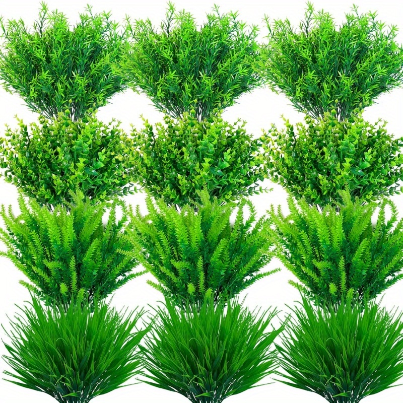 Set Of 12 Uv-resistant Artificial Outdoor Plants, Perfect For Decorating , Patio, Or Porch With Faux Greenery This Spring And Summer