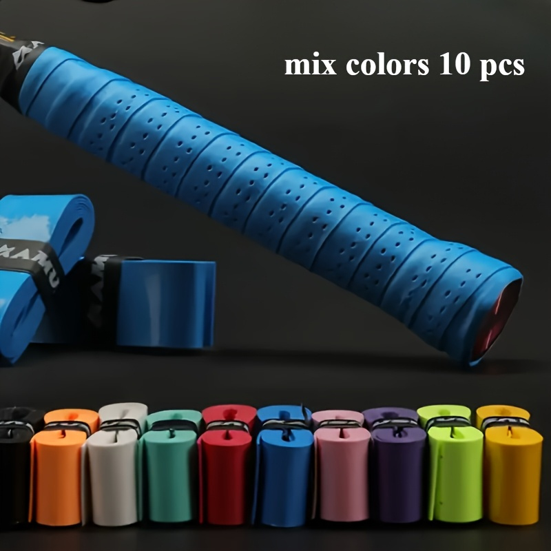 TEMU 10pcs Premium Leather Tennis Racket Grip Tape, Anti-slip Sweat Absorbent Overgrip For Racquets In Various Colors: Pink, Blue, Green, Yellow,