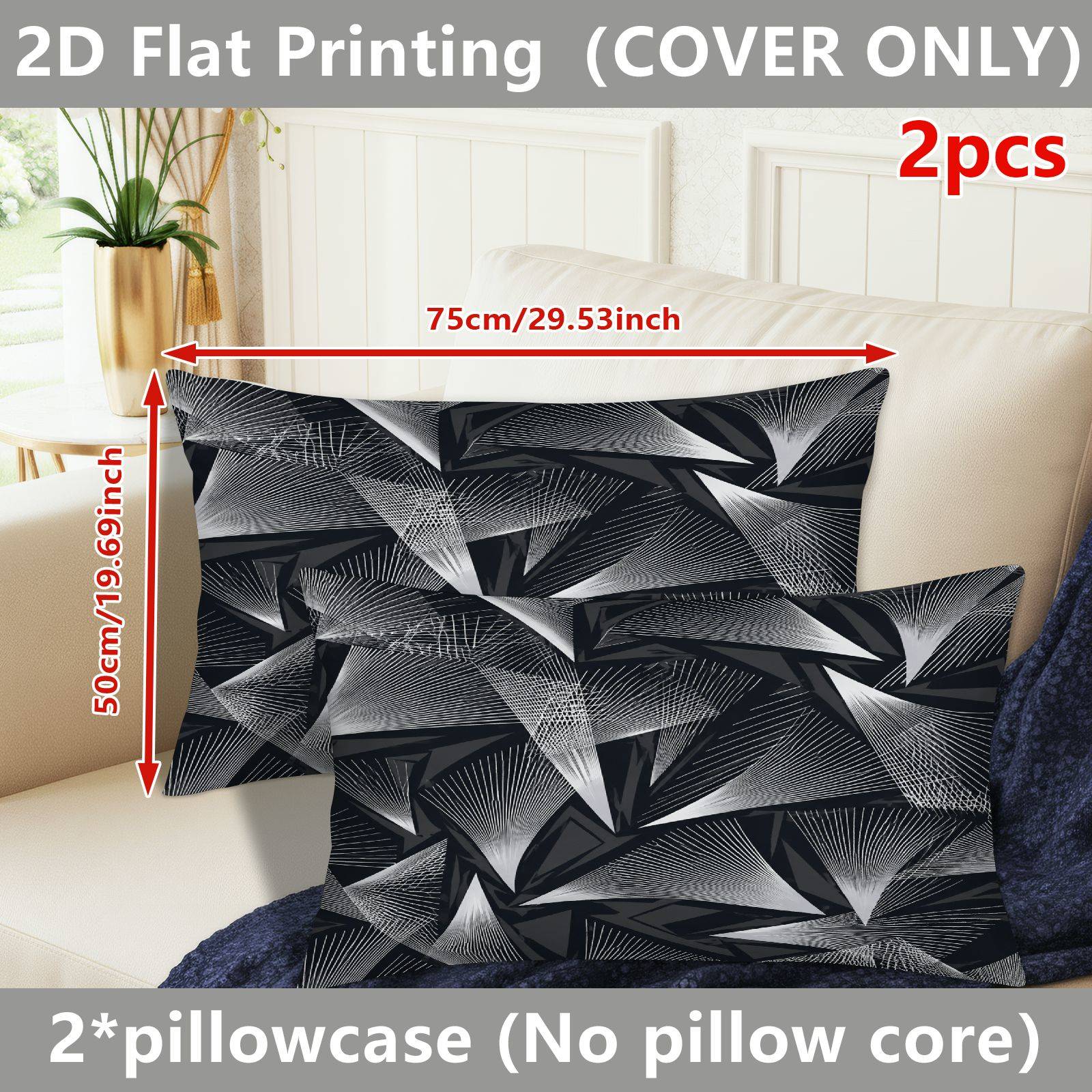 TEMU 2pcs Geometric Abstract Black Printed Pillowcase, (pillow Inserts Not Included), Perfect For Home Decor, Pillow Core Not Included, Decorative