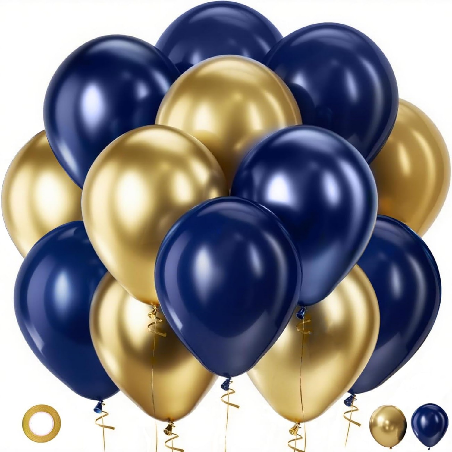 Image of 30pcs Of Navy Blue And Golden Balloons, Each 10 Inches, Perfect For Decorations At Anniversaries, Weddings, New Year Celebrations, Birthday Parties, And Graduations, For Halloween, Christmas