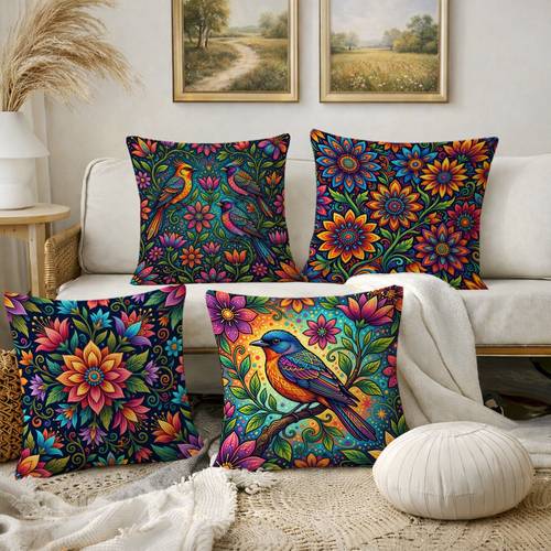 item picture 4pcs throw pillow covers decorative cushion cases floral and with versatile for living room couch sofa bedroom office and car decor housewarming weddings