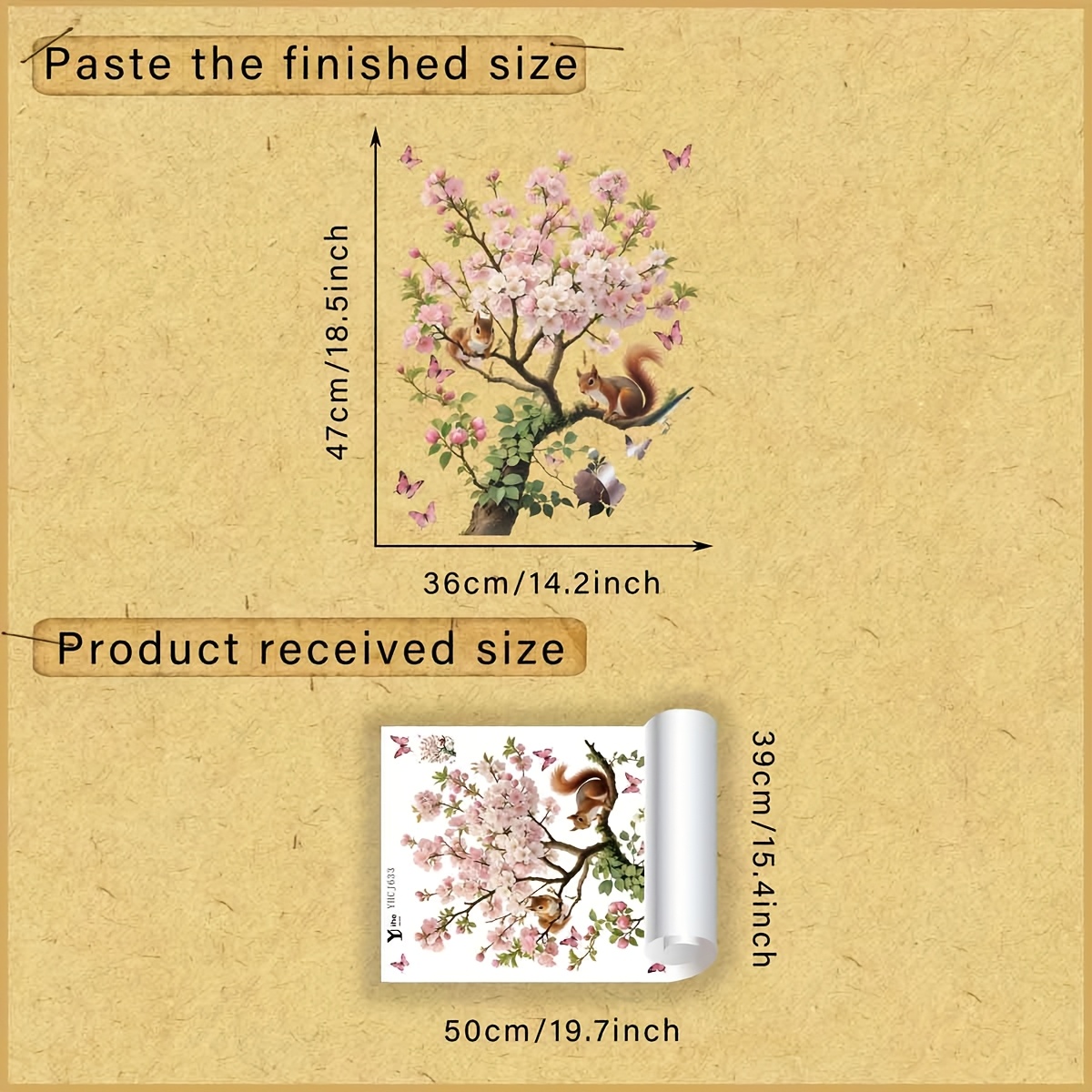 TEMU 1pc Film Adhésif Sakura pour Fenêtres et Portes en Verre - Décoration PET Autocollante, Amovible et Réutilisable avec Écureuil et Papillon