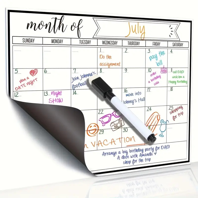 1 set 1pc magnetic fridge calendar and 1pc magnetic blackboard pen suitable for fridge   calendar with weekly and monthly layouts ideal for home office or kitchen organization monthly