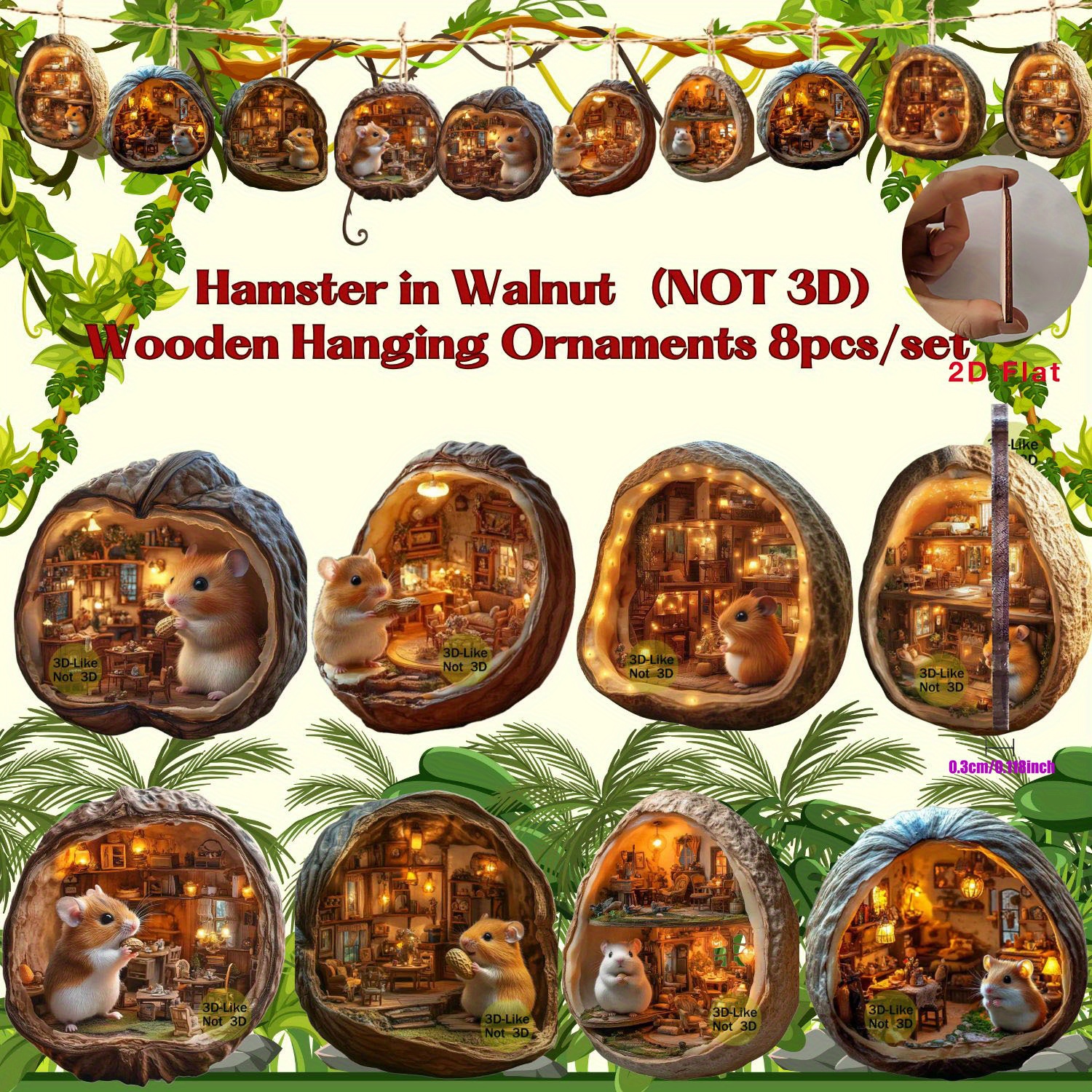 2d Flat Nut Squirrel Wooden Ornaments - Perfect For Christmas, New Year And Valentine's Day Decorations | Perfect For Cars, Backpacks And Party Gifts