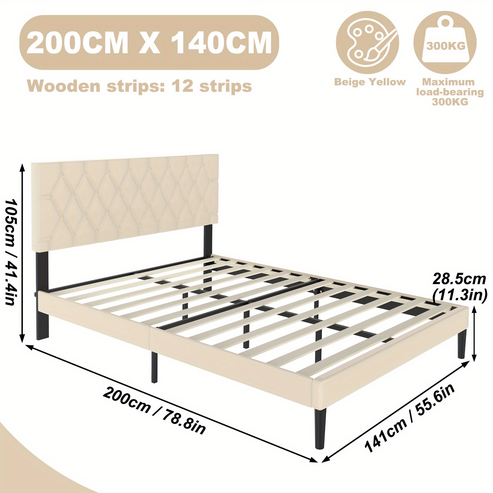 90/140/160 X 200cm Bed Beige Upholstered Bed Leather Platform Bed Frame Frame With Leather Headboard Double Bed Bedroom Bed