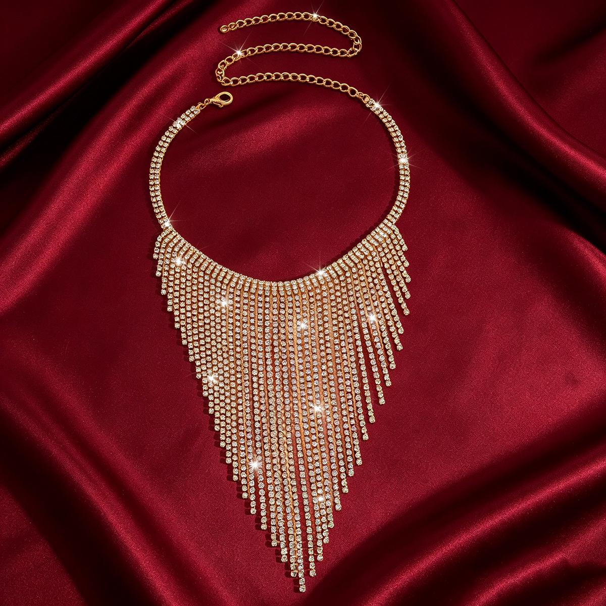 TEMU 1pc Women's Luxurious Elegant Tassel Rhinestone Necklace, Suitable For Parties, Banquets, Weddings, And Brides