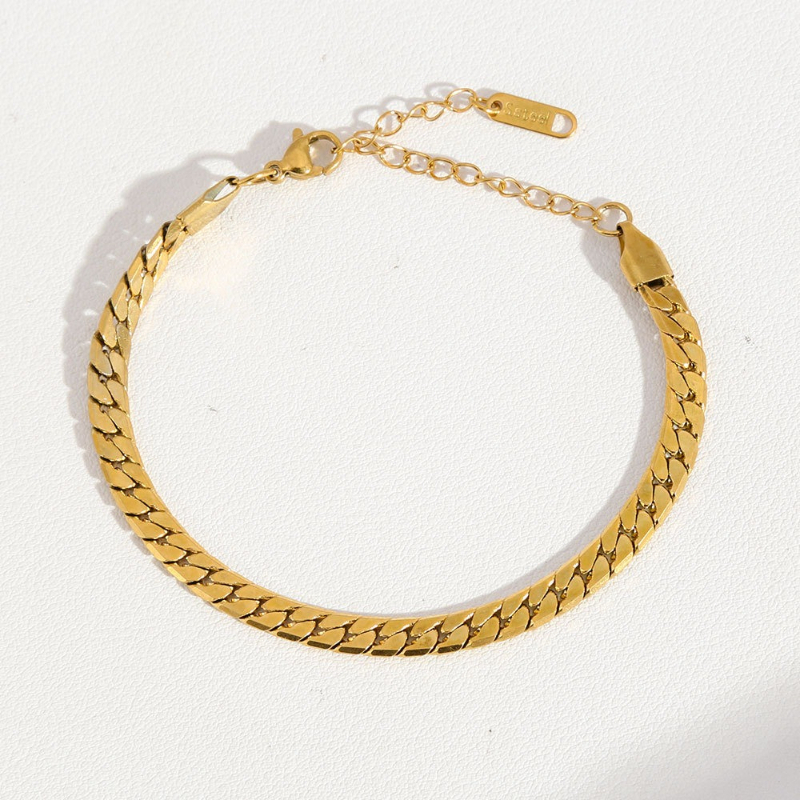 Unisex Gold Plated Stainless Steel Thin Flat Cuban Link Bracelet